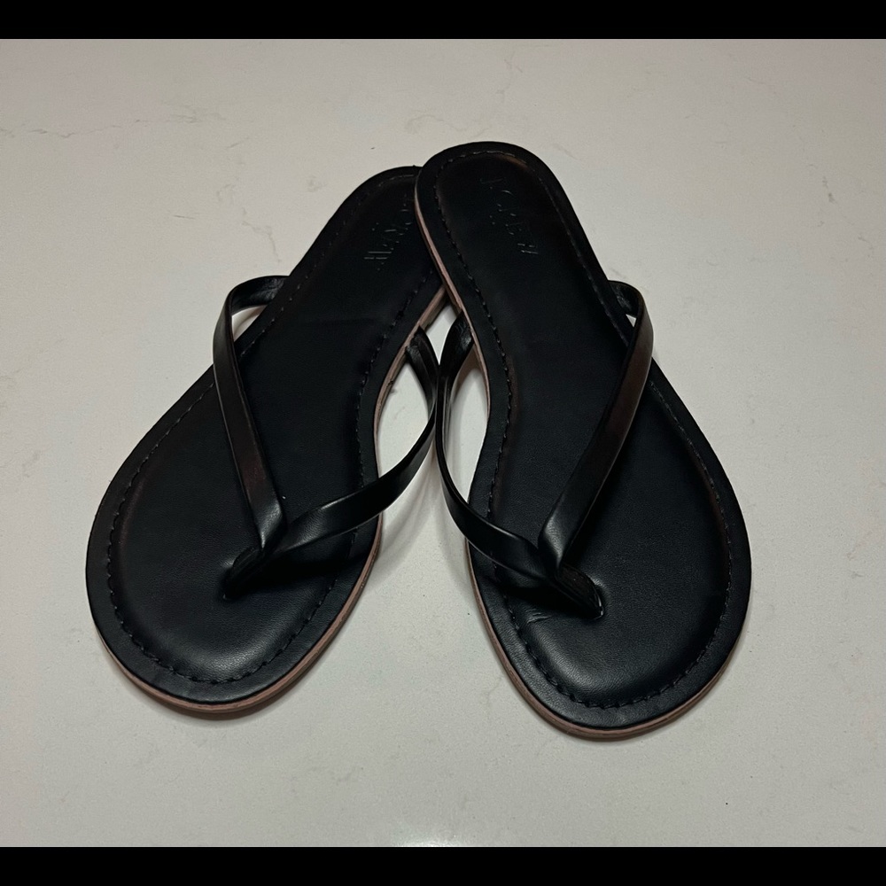 J. Crew black leather flip flop sandals in size 6